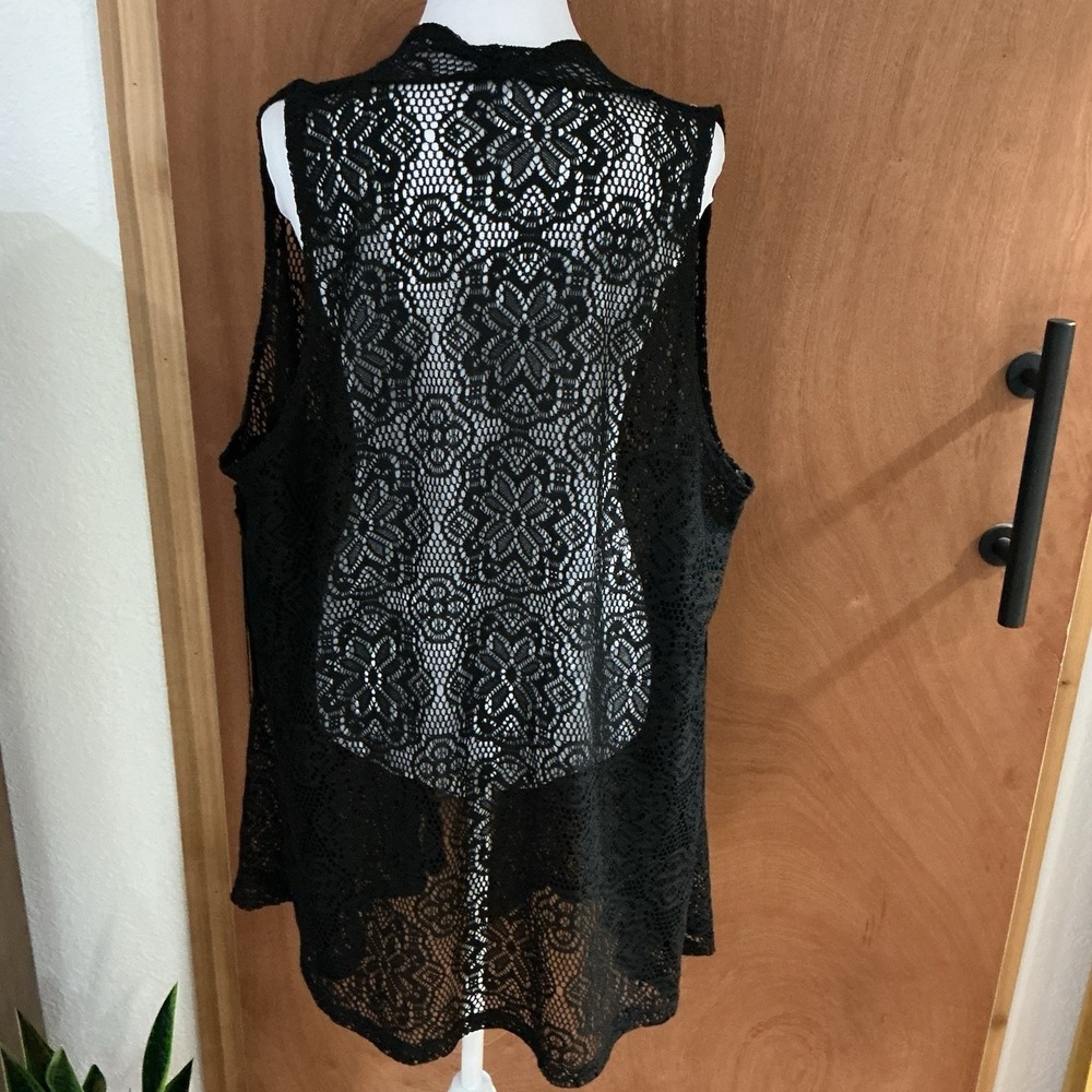 Black Lace Fringe Long Vest Boho Festival Duster Whimsygoth Oversized Med. Plus - Picture 4 of 13